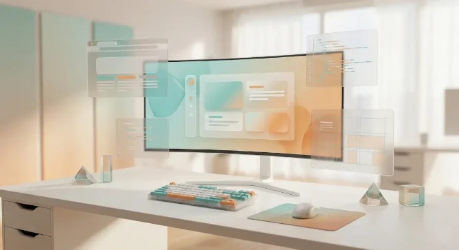 Nowoczesne środowisko pracy agencji web design z elementami UI